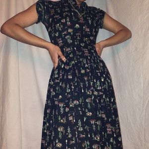1950's Vintage Black Patterned Dress